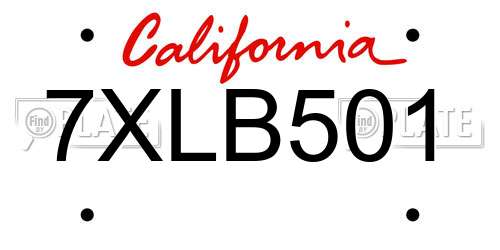 7XLB501 California License Plate