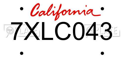 7XLC043 California License Plate