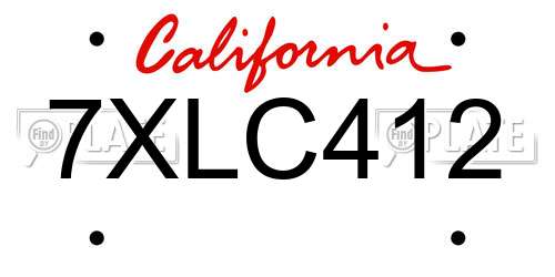 7XLC412 California License Plate