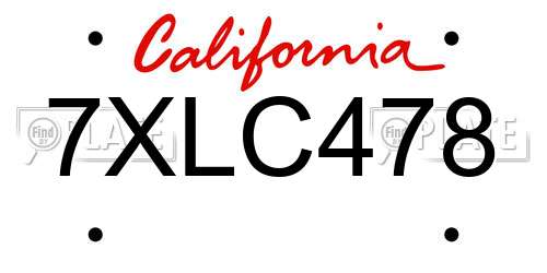 7XLC478 California License Plate