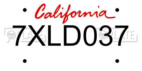 7XLD037 California License Plate