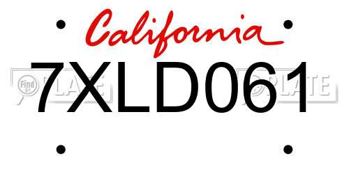 7XLD061 California License Plate