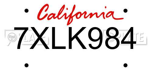 7XLK984 California License Plate