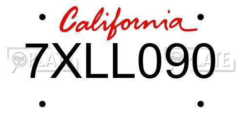 7XLL090 California License Plate