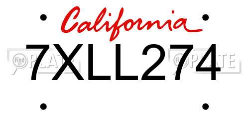 7XLL274 California License Plate