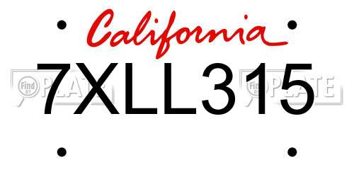 7XLL315 California License Plate