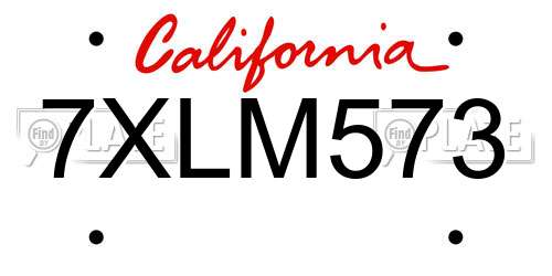 7XLM573 California License Plate