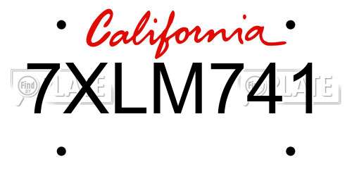 7XLM741 California License Plate