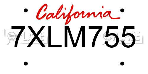 7XLM755 California License Plate