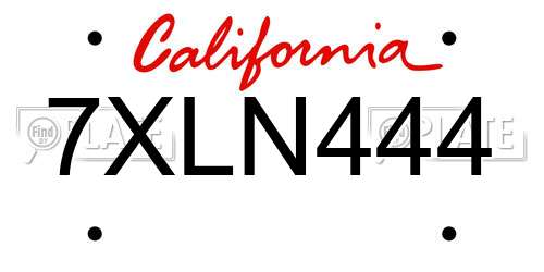 7XLN444 California License Plate