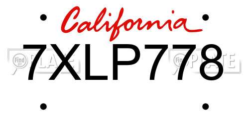 7XLP778 California License Plate