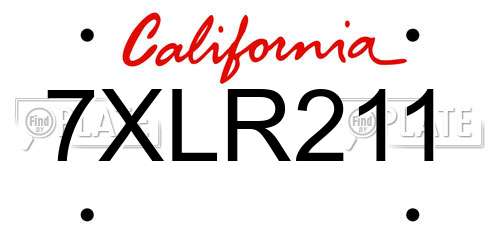 7XLR211 California License Plate