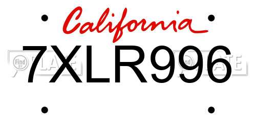 7XLR996 California License Plate