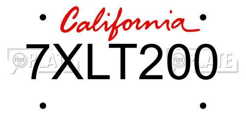 7XLT200 California License Plate