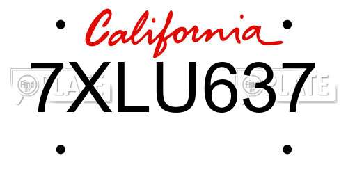7XLU637 California License Plate