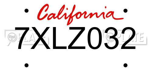 7XLZ032 California License Plate