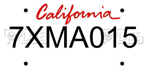 7XMA015 California License Plate