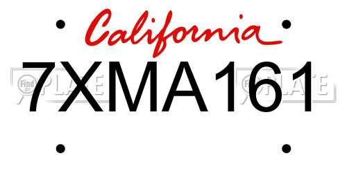 7XMA161 California License Plate