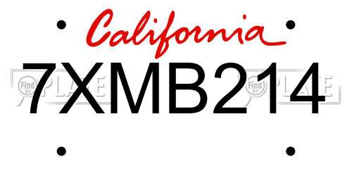 7XMB214 California License Plate