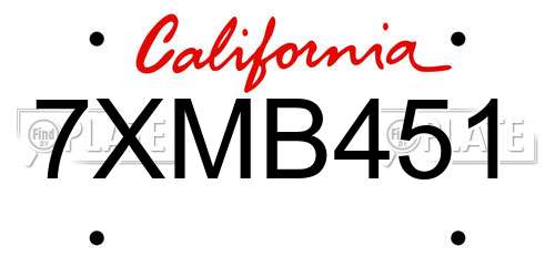 7XMB451 California License Plate