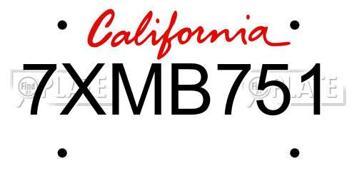 7XMB751 California License Plate