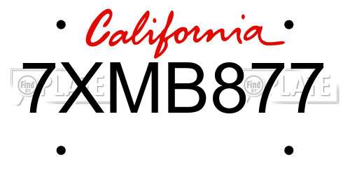 7XMB877 California License Plate