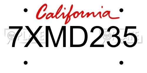 7XMD235 California License Plate