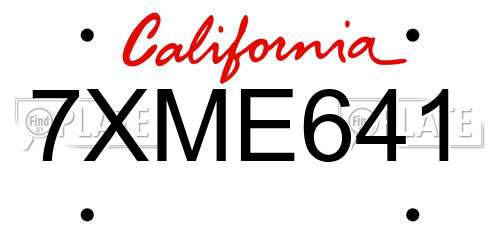 7XME641 California License Plate