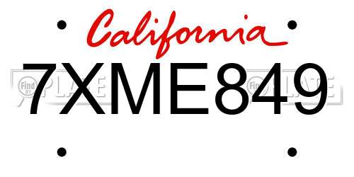 7XME849 California License Plate