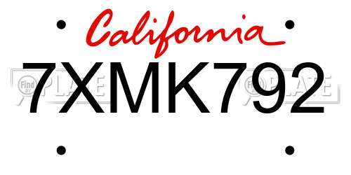 7XMK792 California License Plate