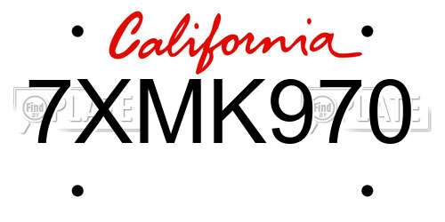 7XMK970 California License Plate