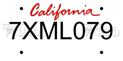 7XML079 California License Plate