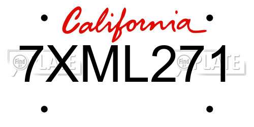 7XML271 California License Plate
