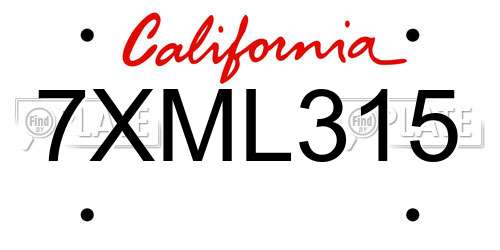 7XML315 California License Plate