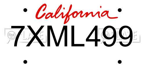 7XML499 California License Plate