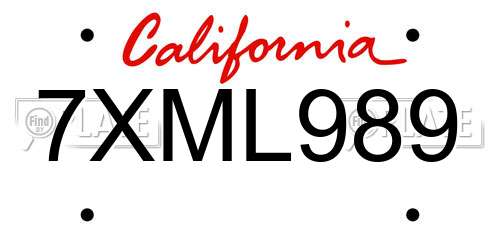 7XML989 California License Plate