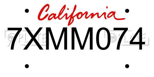 7XMM074 California License Plate
