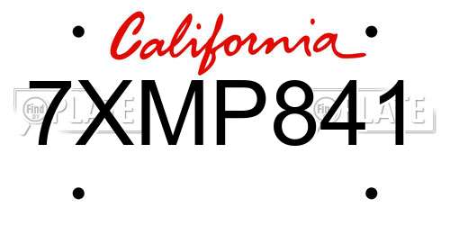 7XMP841 California License Plate