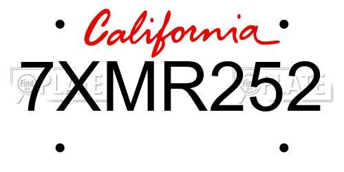7XMR252 California License Plate