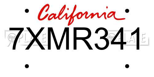 7XMR341 California License Plate