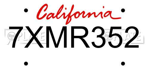 7XMR352 California License Plate