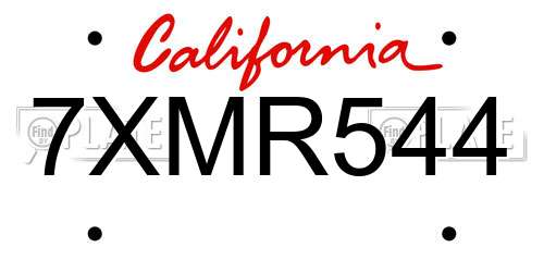 7XMR544 California License Plate