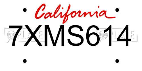 7XMS614 California License Plate