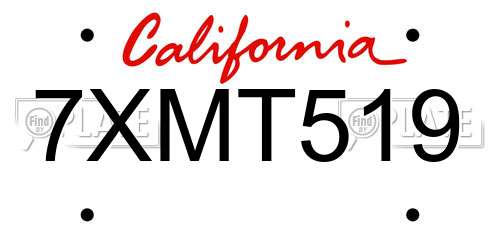 7XMT519 California License Plate