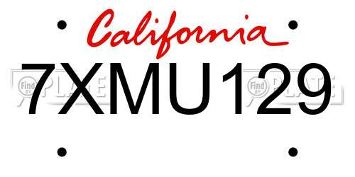 7XMU129 California License Plate