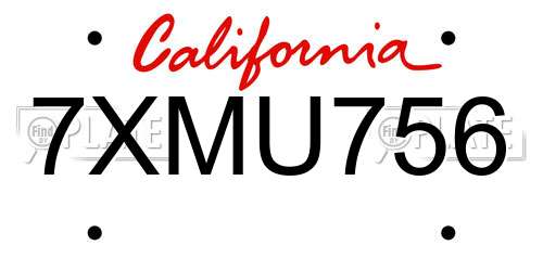 7XMU756 California License Plate