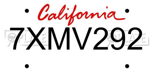 7XMV292 California License Plate