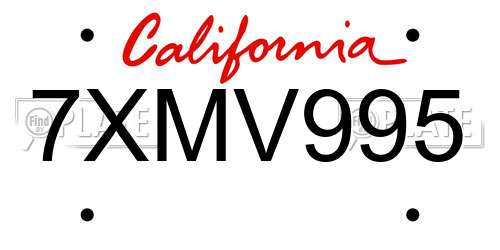 7XMV995 California License Plate