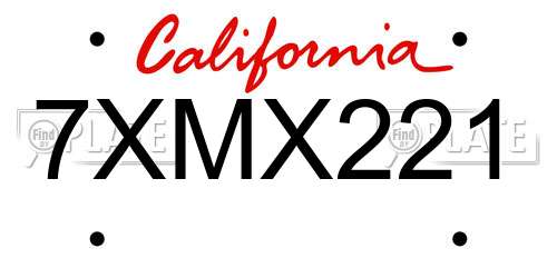 7XMX221 California License Plate