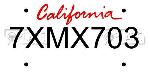 7XMX703 California License Plate